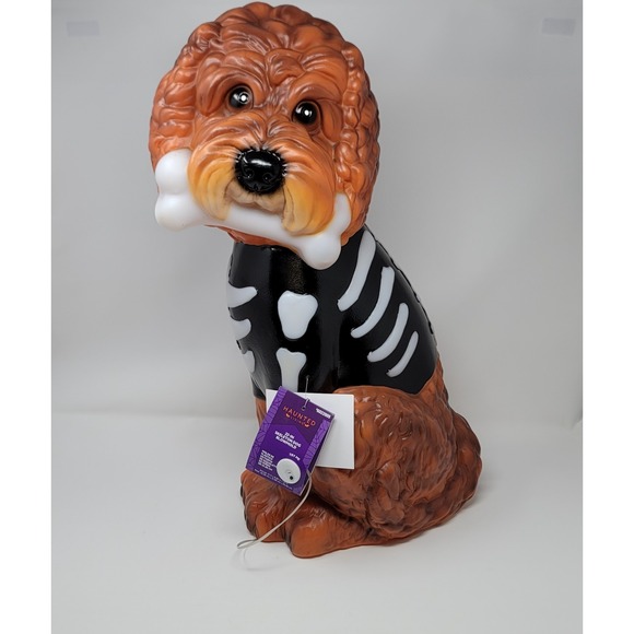 Halloween Blow Mold Skeleton Doodle Poodle Bone Skelly Dog Statue 22" Light Up - Picture 1 of 6